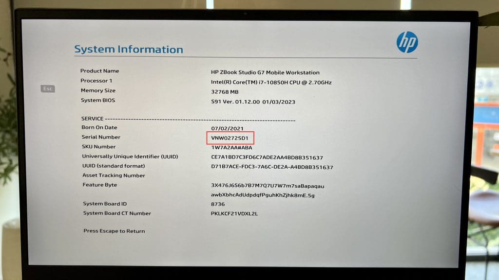 Tìm số serial number HP trên BIOS